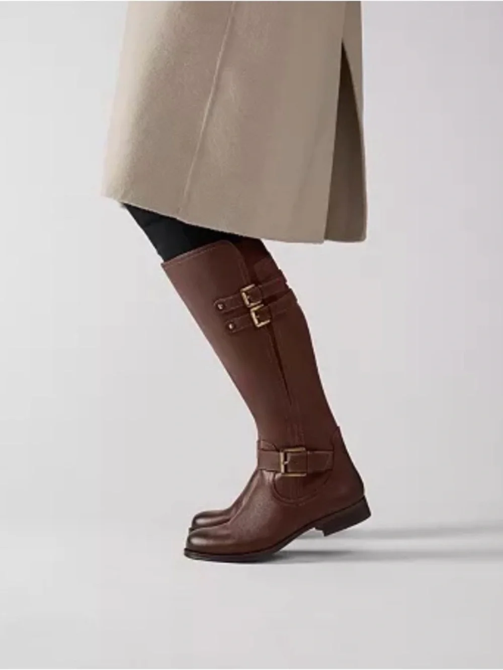 Naturalizer Black Leather Knee High Buckle Boot Size 8.5W Wide Calf